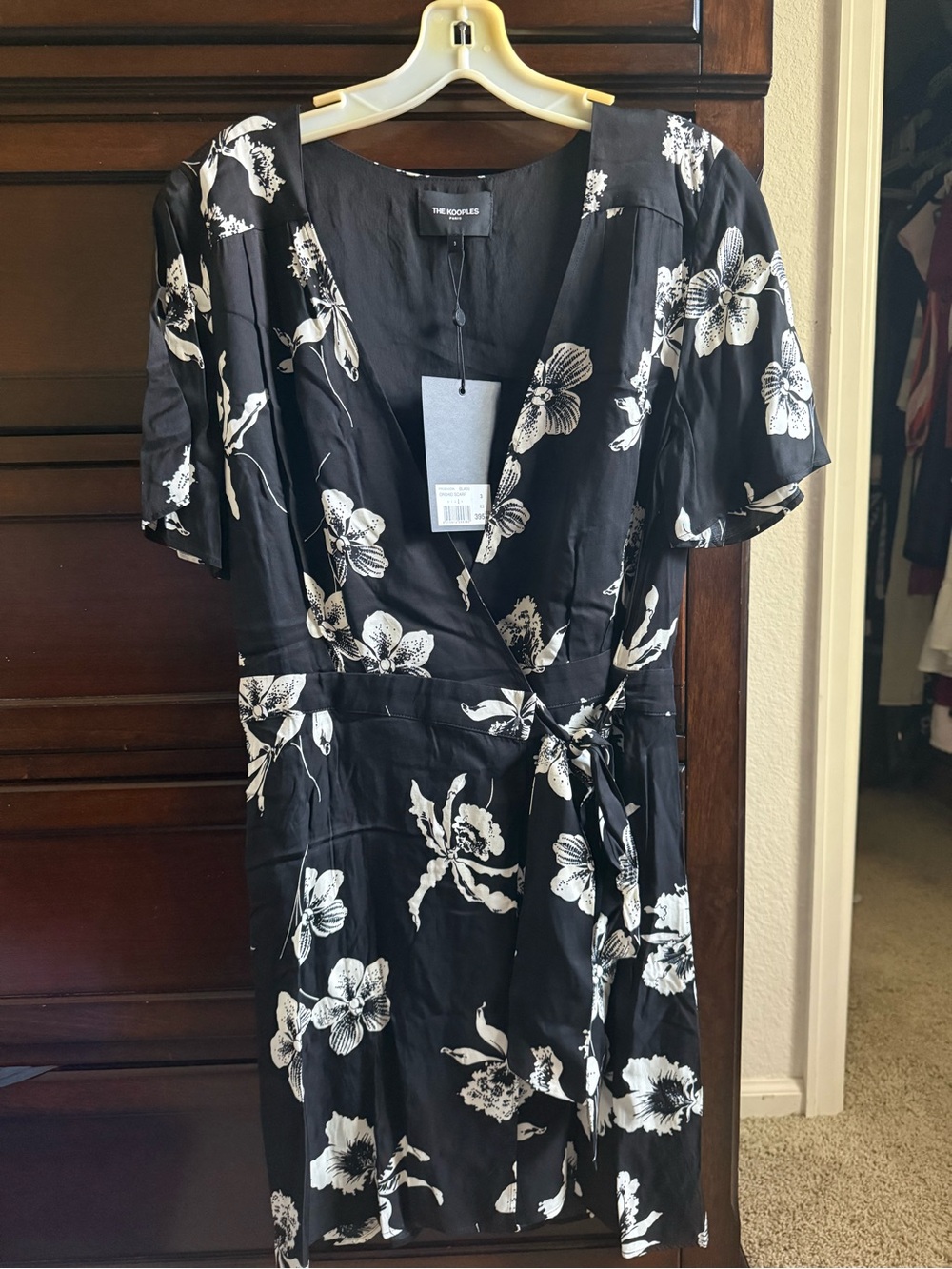 The Kooples Black & White Floral Wrap Mini Dress